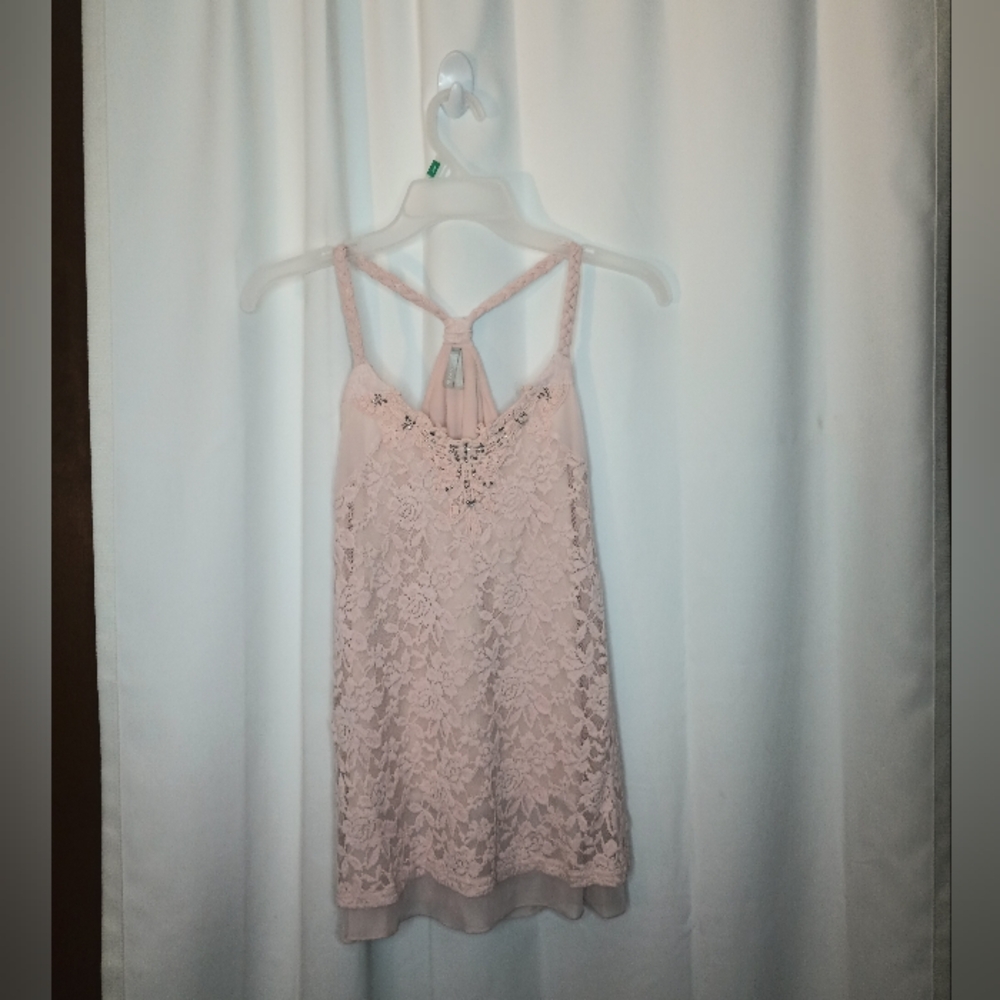 Vanity Womens Y2K Fairy Lace Tank Top Small Pink Layered Beaded Feminine Dainty